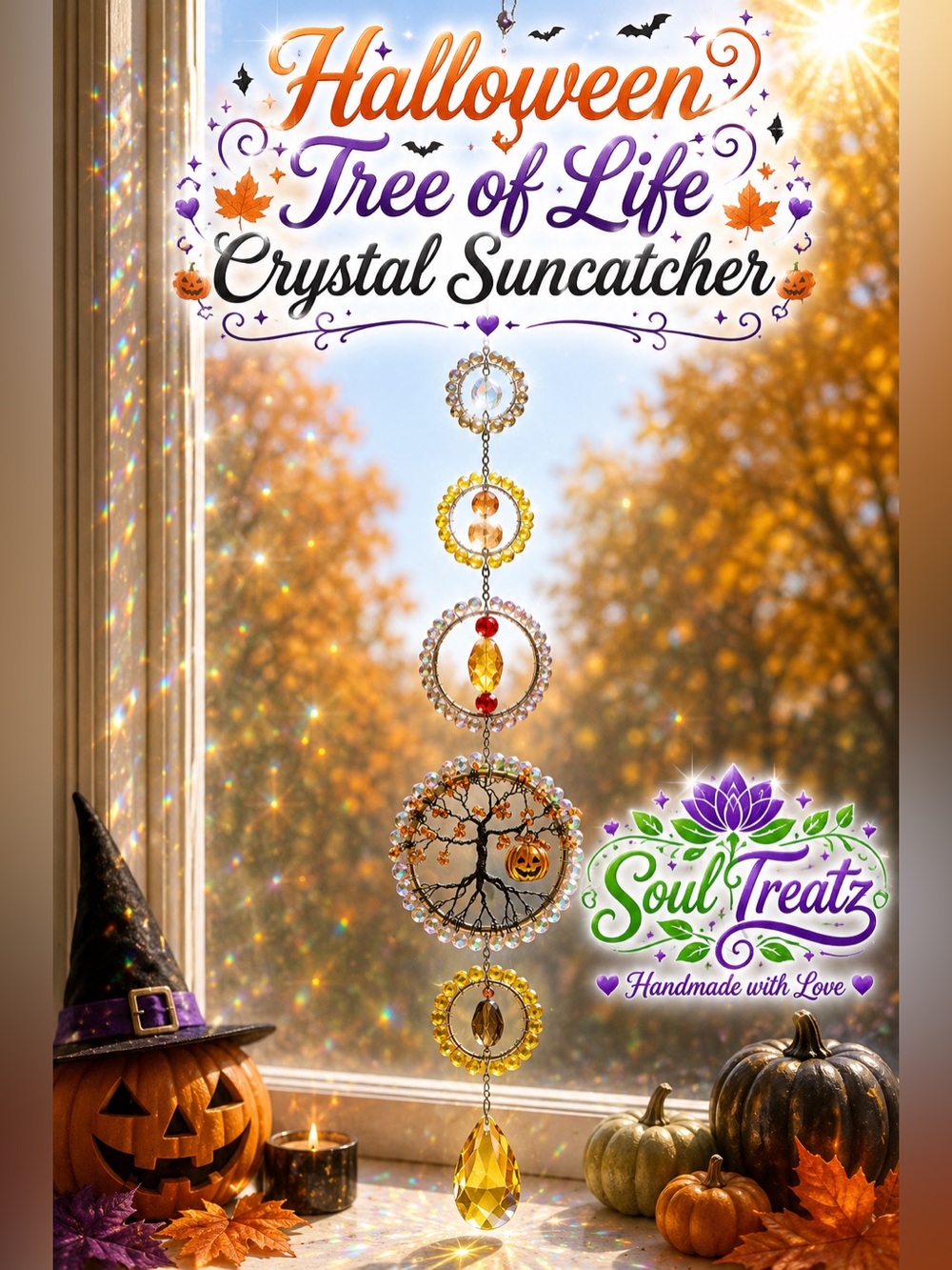 Halloween Tree of Life Crystal Suncatcher